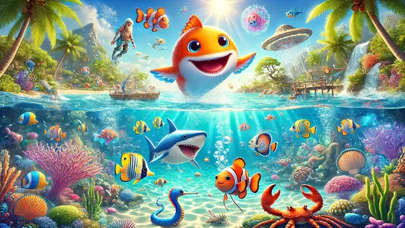 Ilustrasi layar permainan ikan dengan sasaran laut