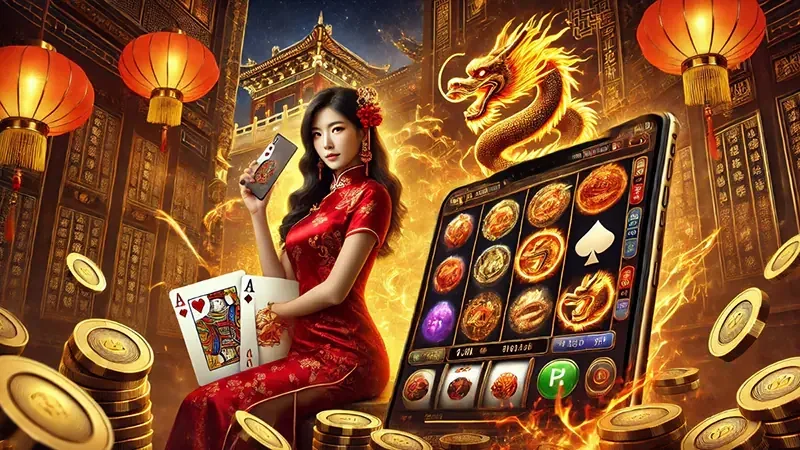 Layar permainan slot dengan simbol dan putaran reel